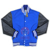 Load image into Gallery viewer, Royal Blue Wool Varsity Jacket Black Leather Sleeves
