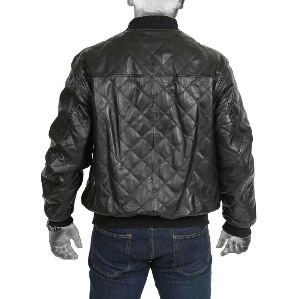 Men's New Style Black Real Leather Quilted Bomber Jacket - Battlestar Clothing & Gears Co