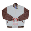 Load image into Gallery viewer, White Wool Brown Leather Sleeves Varsity Baseball Jacket