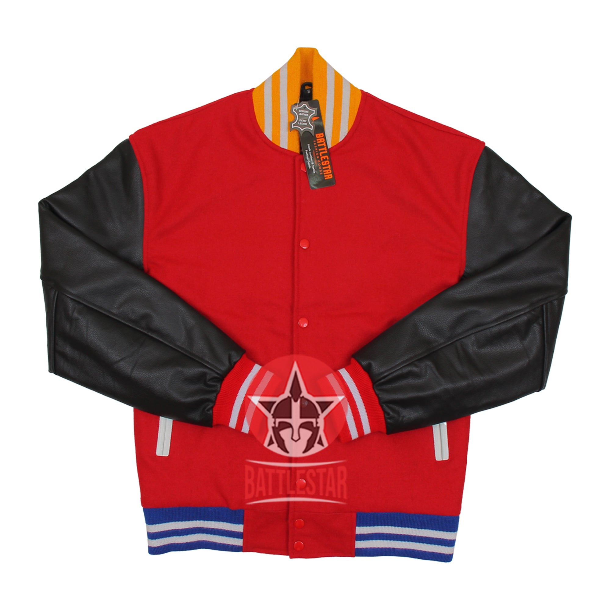 Red Wool Black Leather Varsity Baseball Jacket