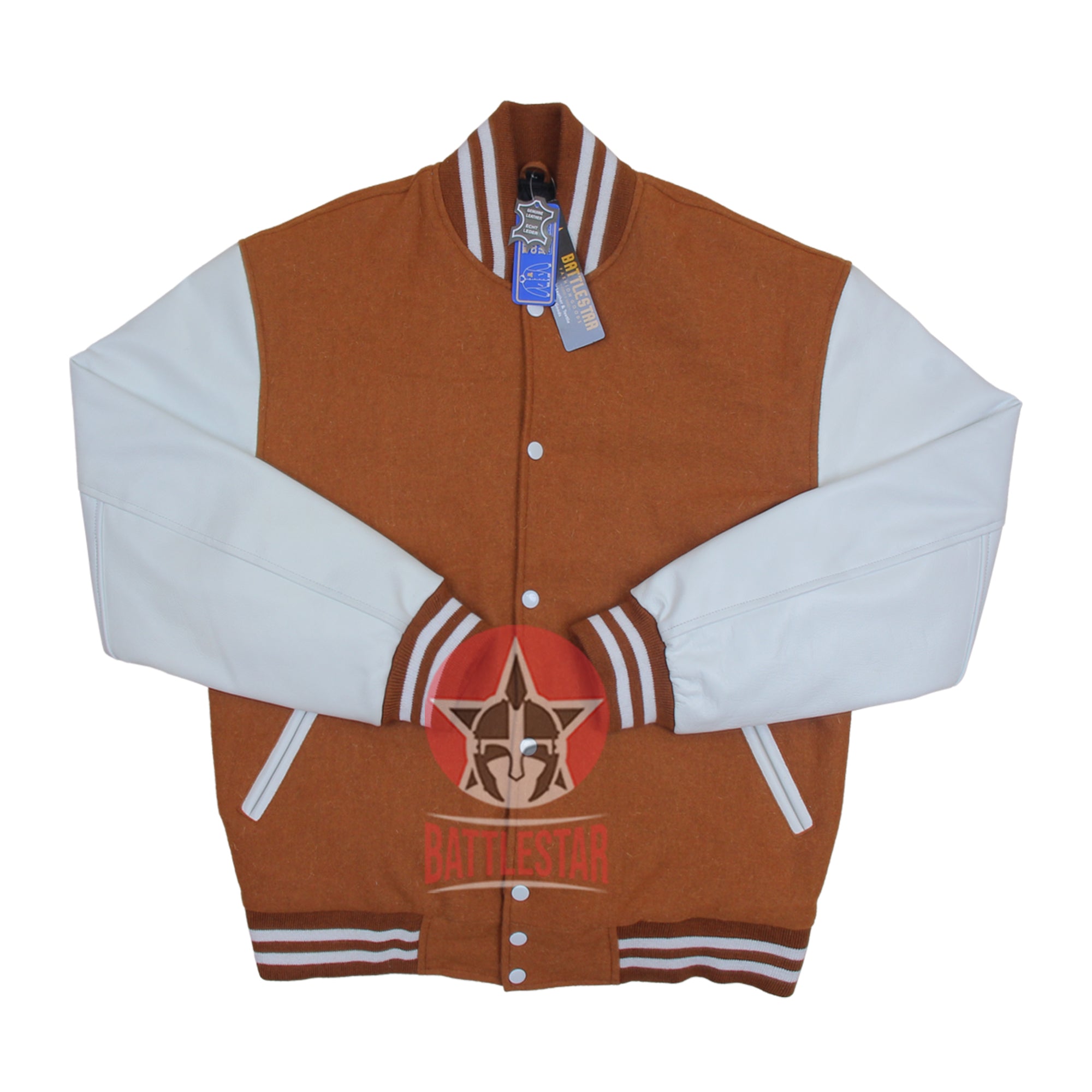 Brown Wool White Leather Sleeves Varsity Baseball Jacket