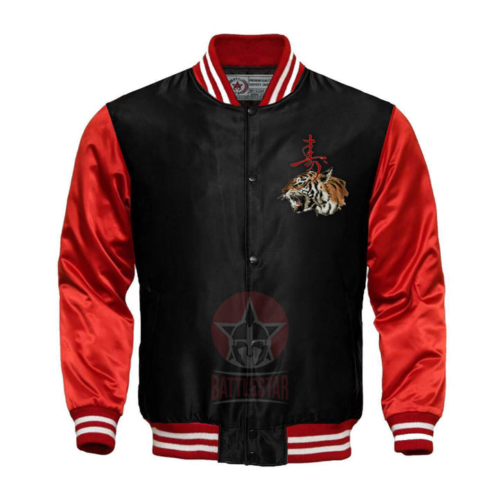 Year of the Tiger Black Red Satin Varsity Jacket