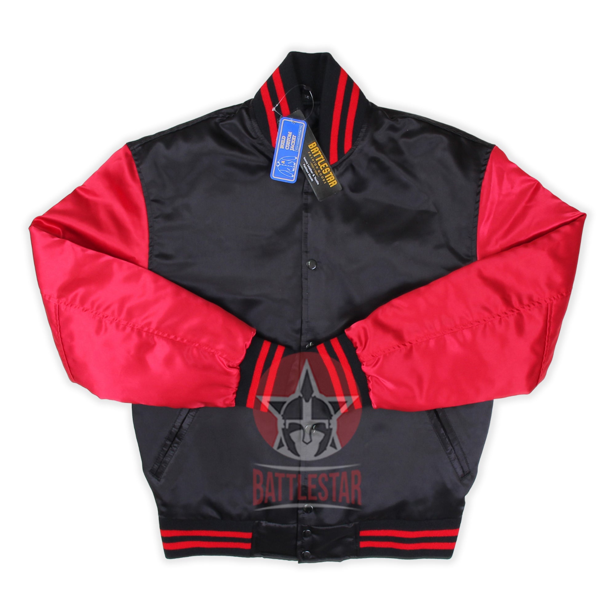 Black Cardinal Red Satin Varsity Baseball Jacket