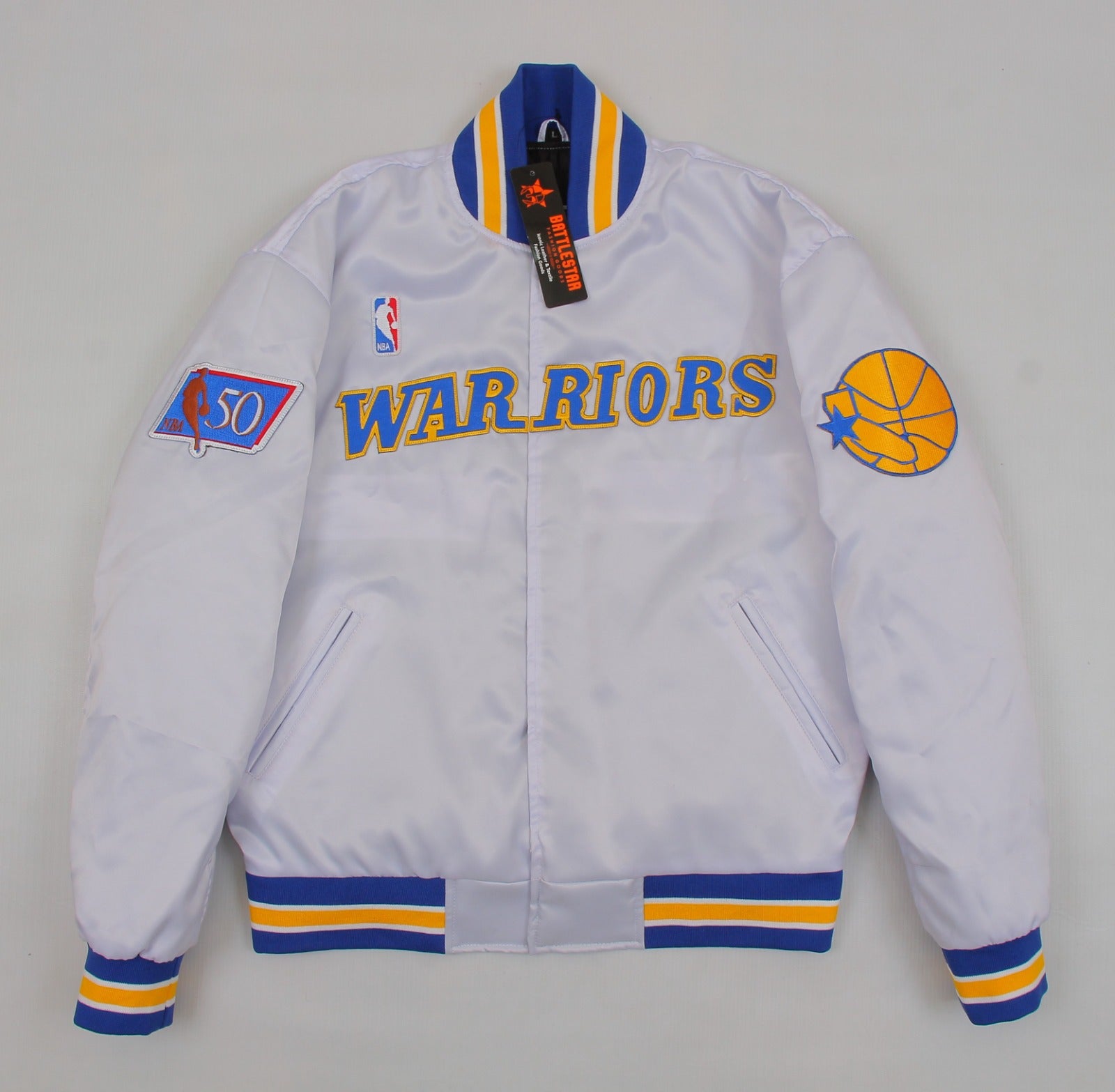Personalized White Embroidered Satin Varsity Jacket
