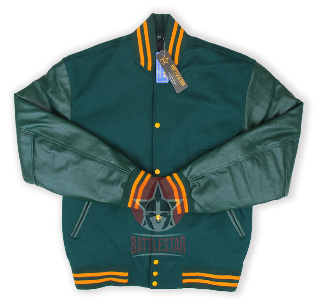 Forest Green Wool Leather Varsity Jacket