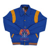 Load image into Gallery viewer, Byron Collar Royal Blue Wool Gold Yellow Leather Stripes Varsity Baseball Jacket