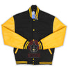 Load image into Gallery viewer, Black Wool Gold Yellow Leather Sleeves Varsity Jacket