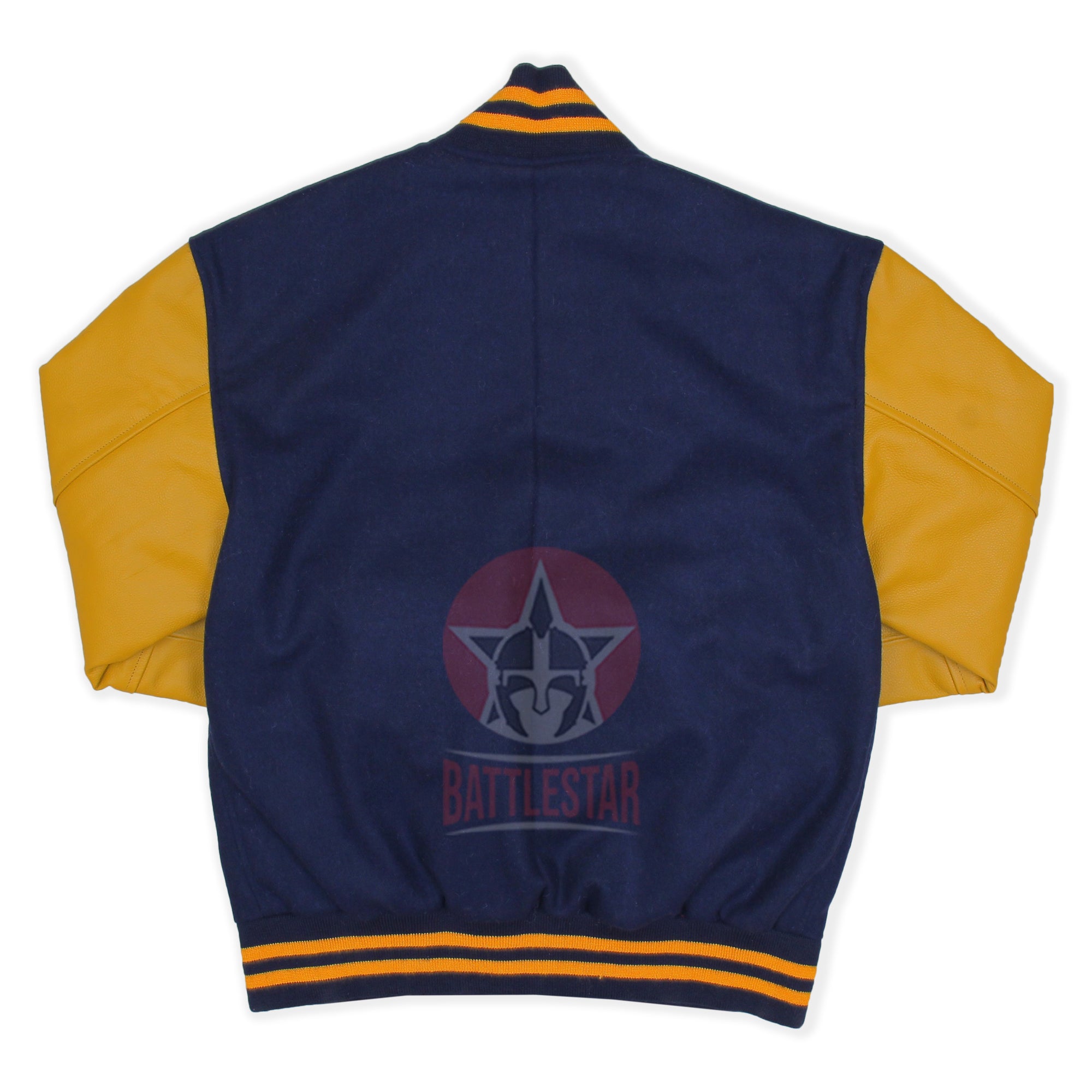 Navy Blue wool Gold Yellow Leather Varsity Baseball Jacket
