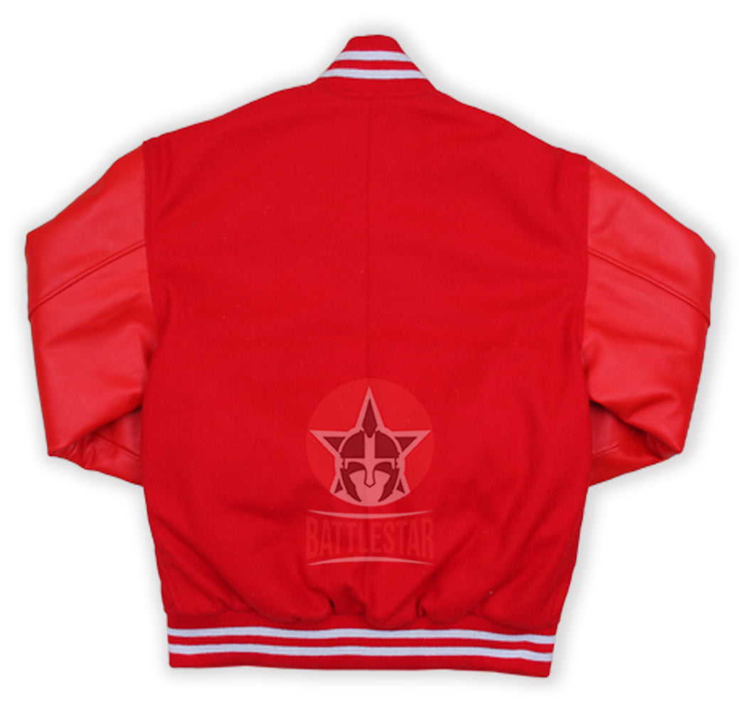 Red Wool & Leather Baseball Bomber Varsity Jacket