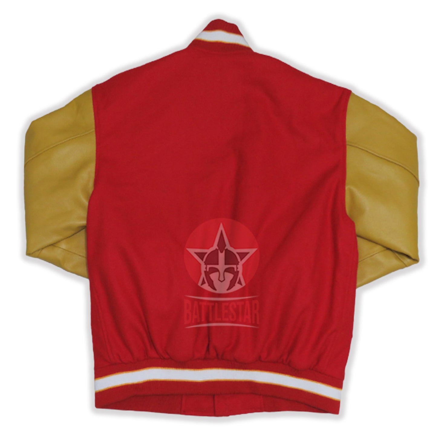Red Wool Gold Yellow Leather Sleeves Varsity Jacket