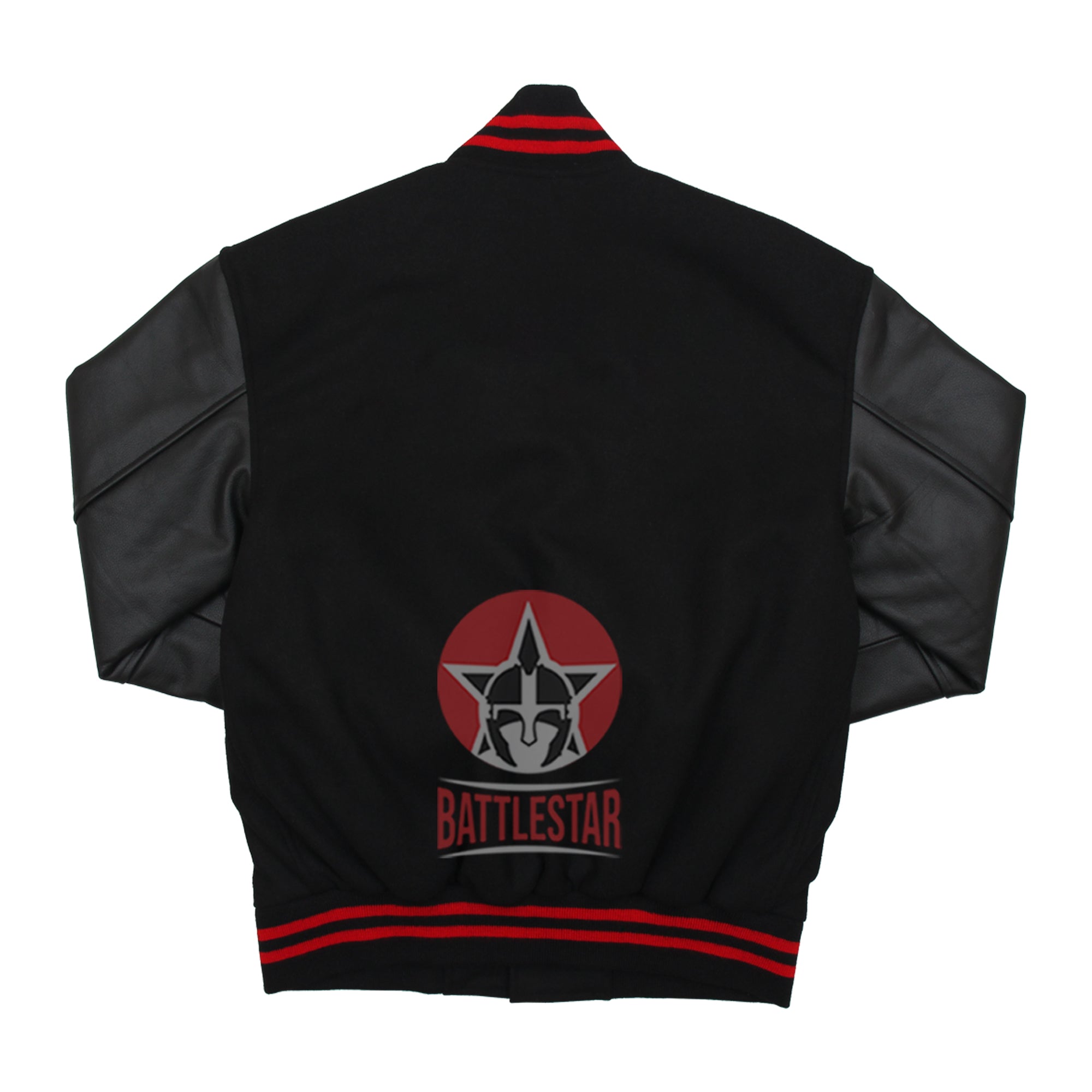 Black Wool & Leather Sleeves Varsity Bomber Baseball Jacket