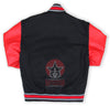 Load image into Gallery viewer, Black Wool Red Leather Sleeves Varsity Jacket