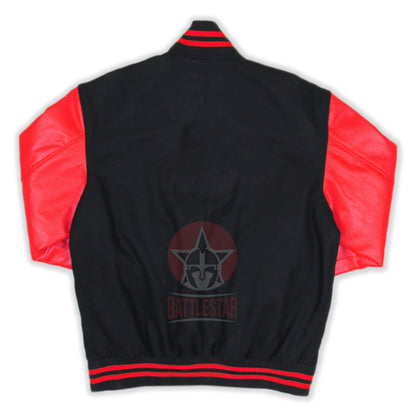 Black Wool Red Leather Sleeves Varsity Baseball Jacket