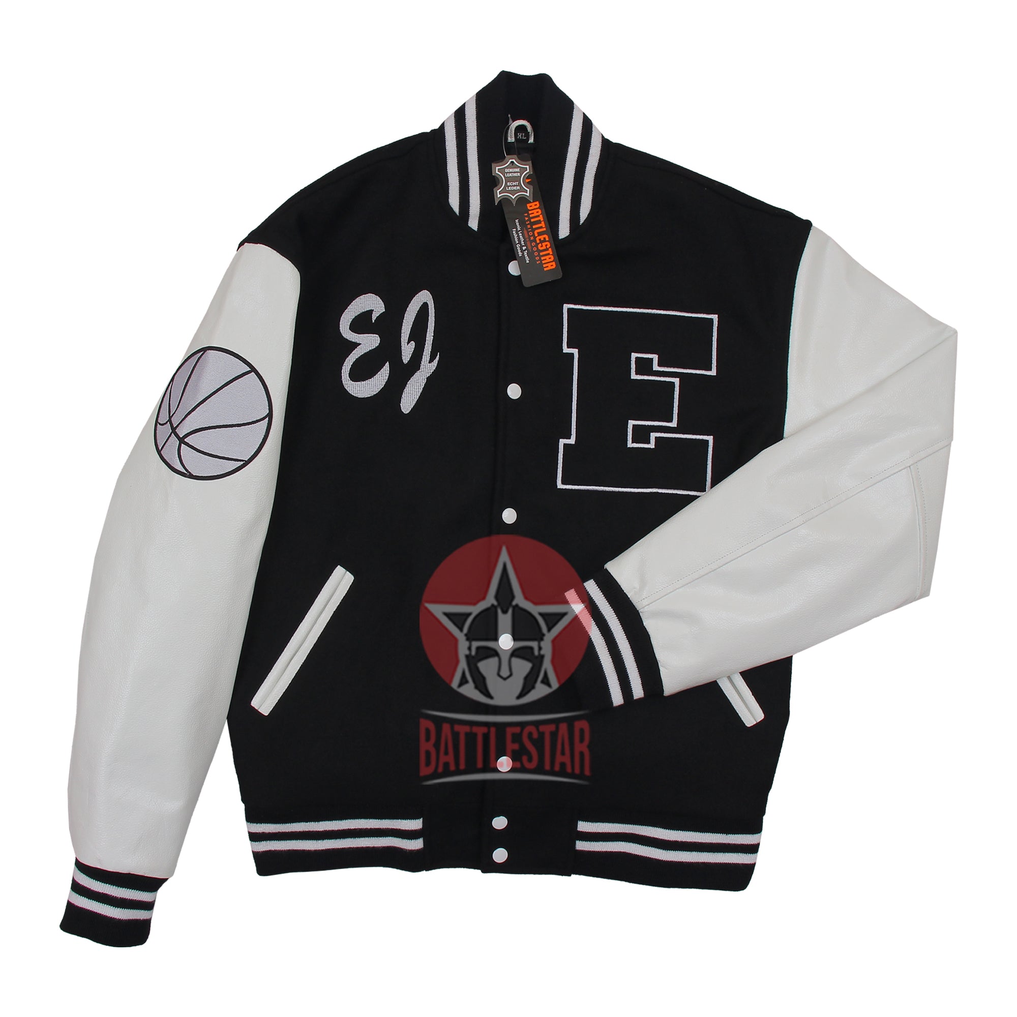 Musical EJ Black Wool White Leather Sleeves Baseball Jacket