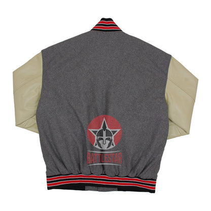 Gray Wool Cream Leather Sleeves Varsity Baseball Jacket