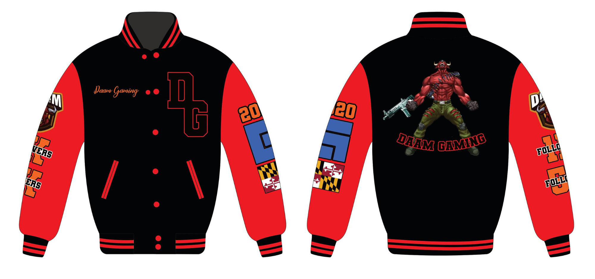 Personalized Embroidered Black & Red Varsity Jackets