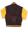 Load image into Gallery viewer, Brown Wool Gold Yellow Leather Sleeves Varsity Jacket