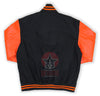 Load image into Gallery viewer, Black Wool Orange Leather Sleeves Varsity Jacket