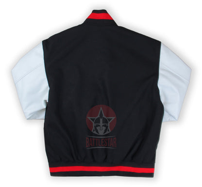 Black Wool White Leather Sleeves Varsity Baseball Jacket