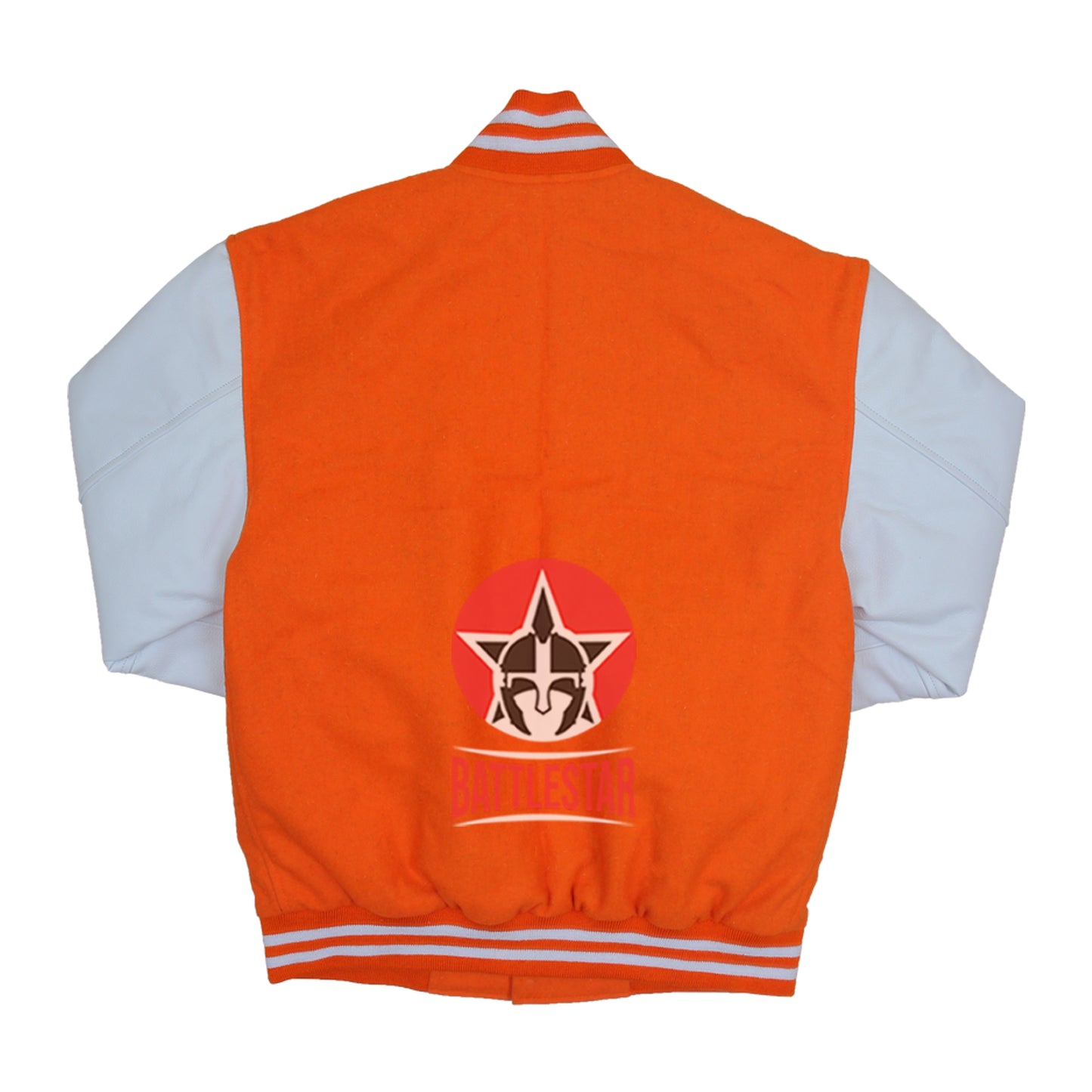 Orange Wool Varsity Jacket White Leather Sleeves