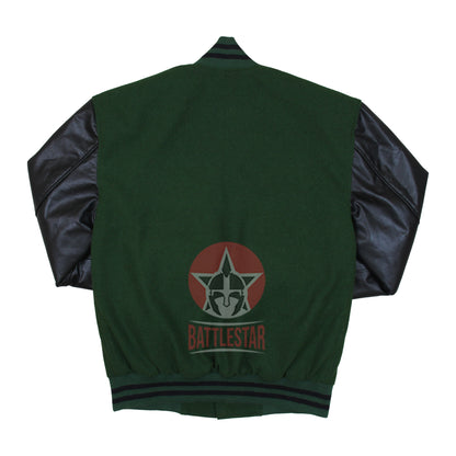 Forest Green Wool Black Leather Varsity Baseball Bomber Jacket