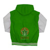 Kelly Green Wool Black White Leather Hooded Baseball Letterman Varsity Jacket
