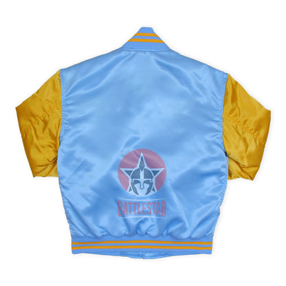 Sky Blue Gold Satin Varsity Baseball Letterman jacket