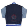 Navy Blue Wool Gray Leather Sleeves Varsity Jacket