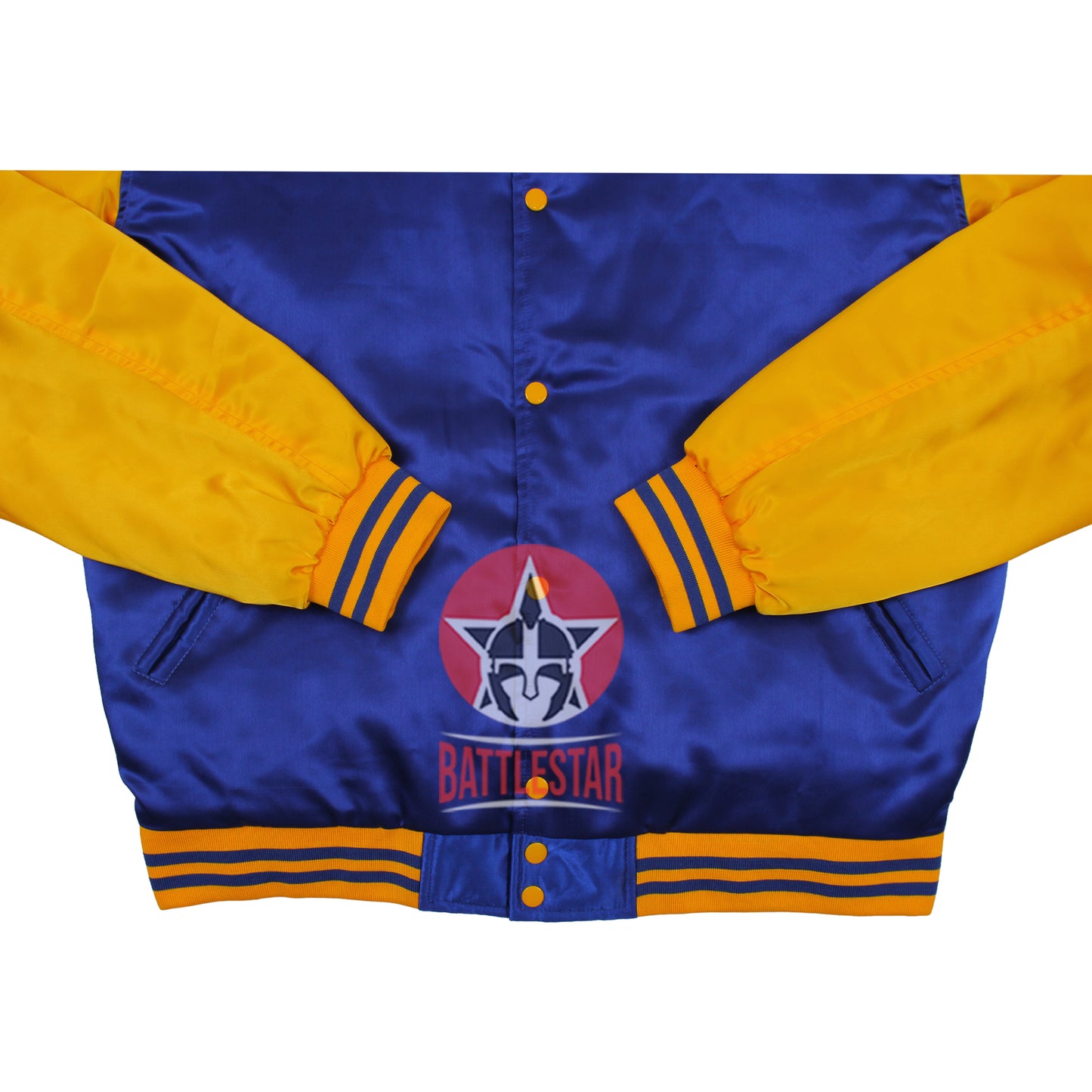 Royal Blue and Gold Yellow Satin Varsity Baseball Jacket