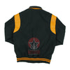 Load image into Gallery viewer, Byron Collar Forest Green Wool Gold Yellow Leather Stripes Varsity Baseball Jacket