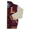 Maroon Cream Hooded Baseball Embroidered Letterman Jacket