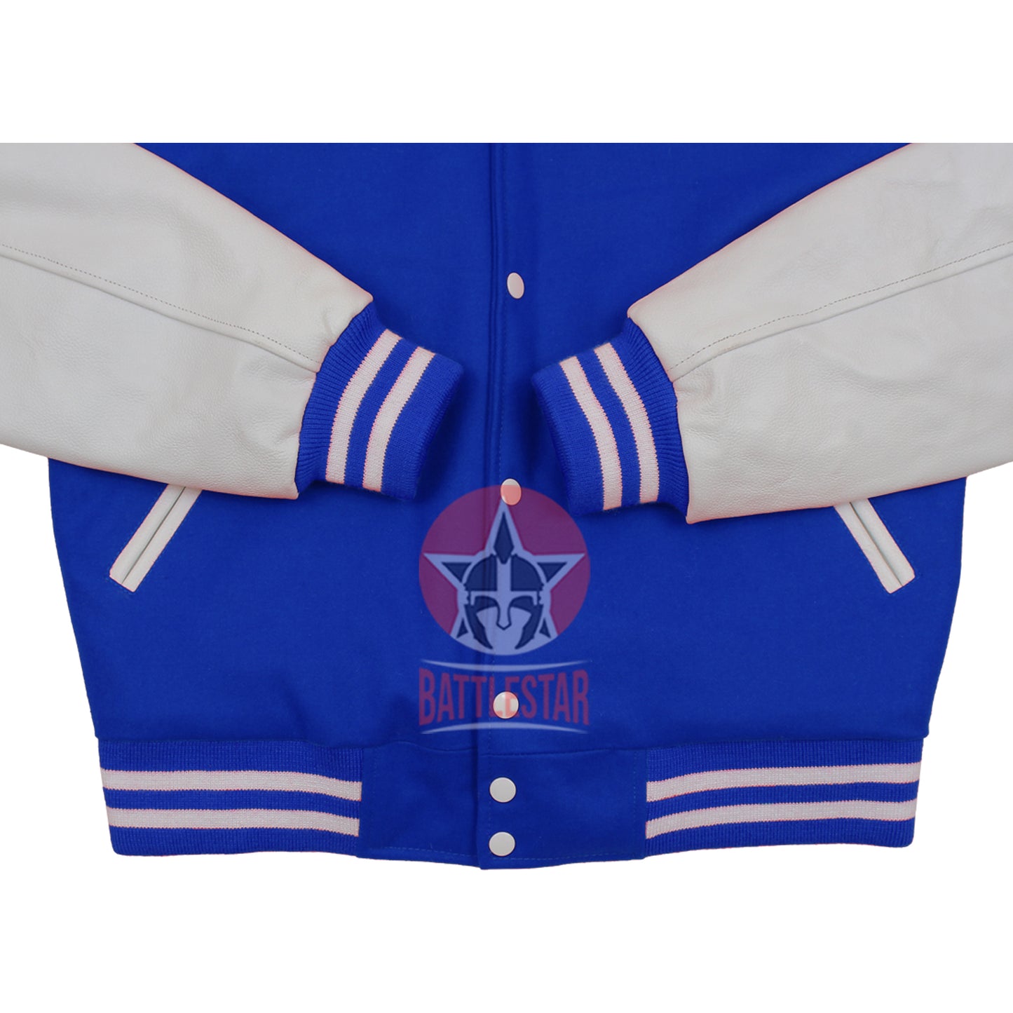 Royal Blue Wool Hood Varsity Jacket white Leather Sleeves