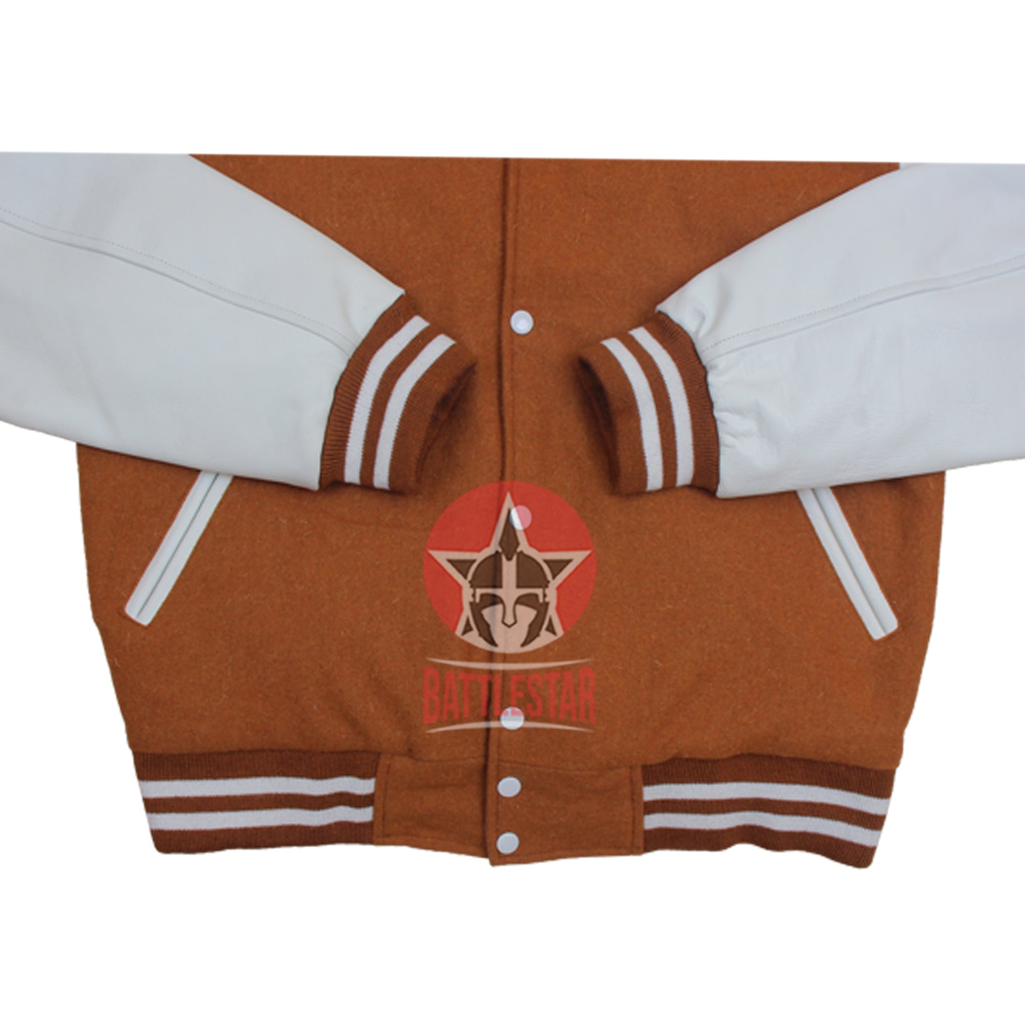 Brown Wool White Leather Sleeves Varsity Baseball Jacket