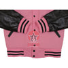 Load image into Gallery viewer, Pink Wool Varsity Jacket Black Leather Sleeves