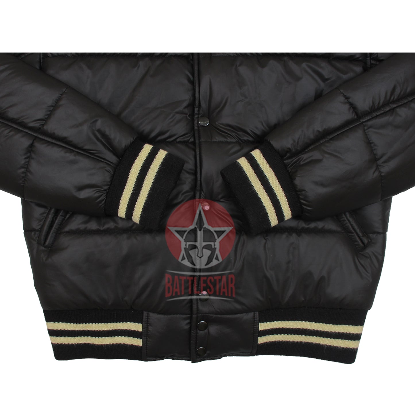 Black Unisex Lightweight Puffer Varsity Baseball Jacket