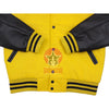 Load image into Gallery viewer, Yellow Wool Black Leather Hooded Baseball Letterman Varsity Jacket