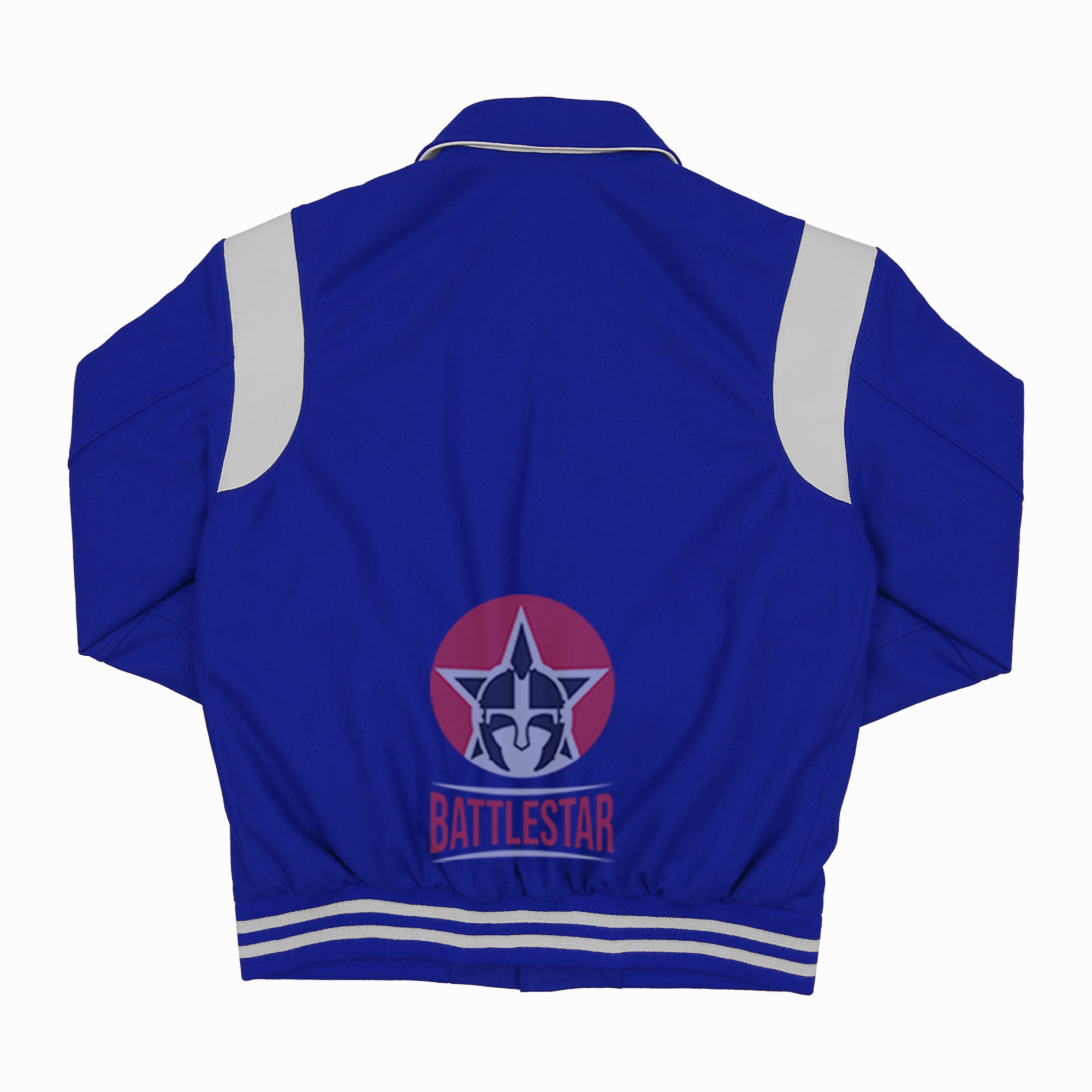 Byron Collar Royal Blue Wool White Leather Stripes Varsity Baseball Jacket