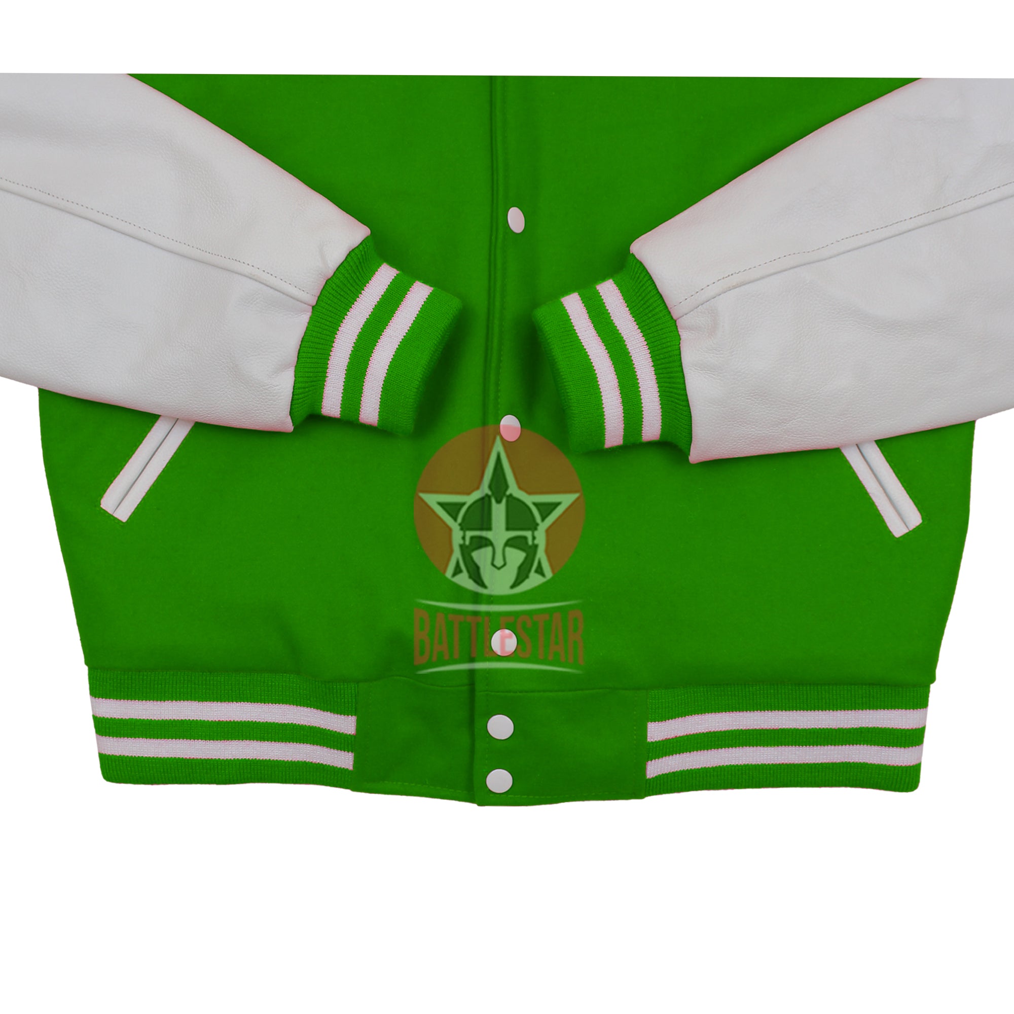 Kelly Green Wool Black White Leather Hooded Baseball Letterman Varsity Jacket
