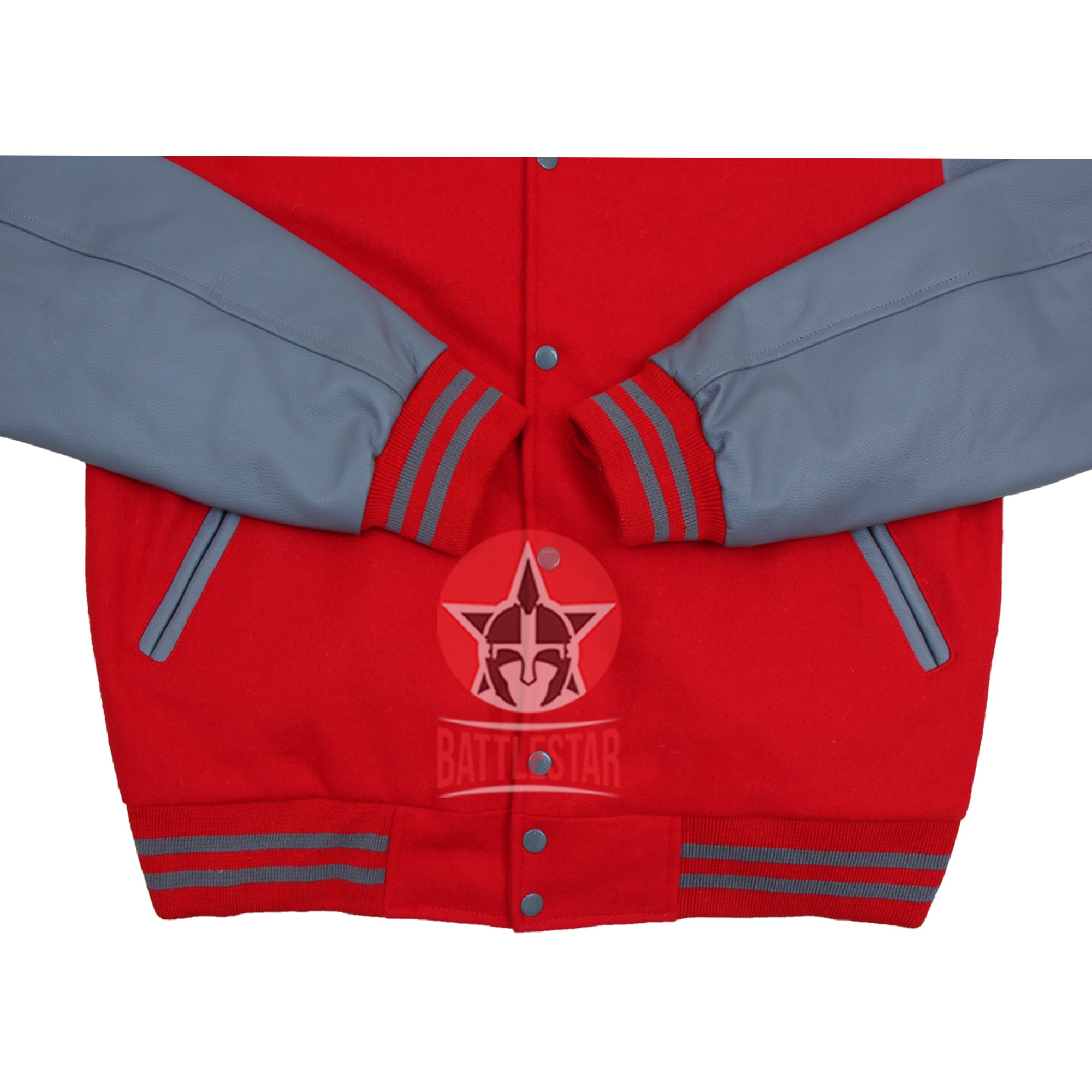 Red Wool Gray Leather Sleeves Varsity Baseball Jacket