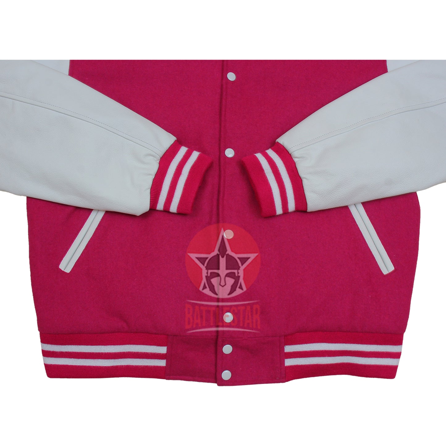 Pink Wool White Leather Varsity Baseball Jacket