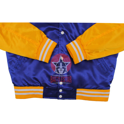 Royal Blue & Gold Yellow Satin Fabric Varsity Baseball Jacket