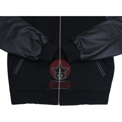 Black Raglan Sleeves Varsity Jacket