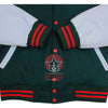 Load image into Gallery viewer, Forest Green Wool White Raglan Leather Sleeves Varsity Jacket