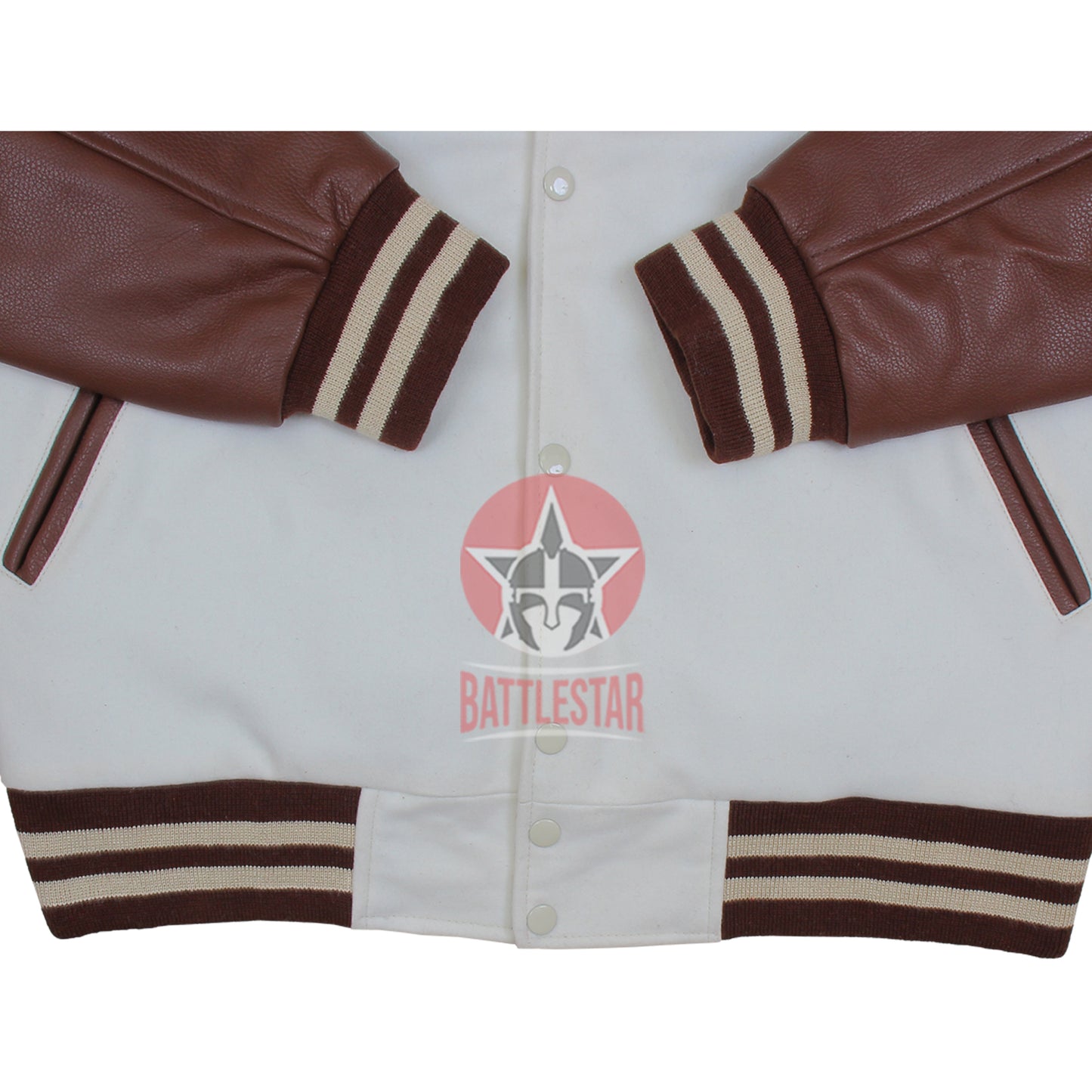 White Wool Brown Leather Sleeves Varsity Baseball Jacket