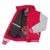 Hot Pink Wool White Leather Hooded Baseball Letterman Varsity Jacket