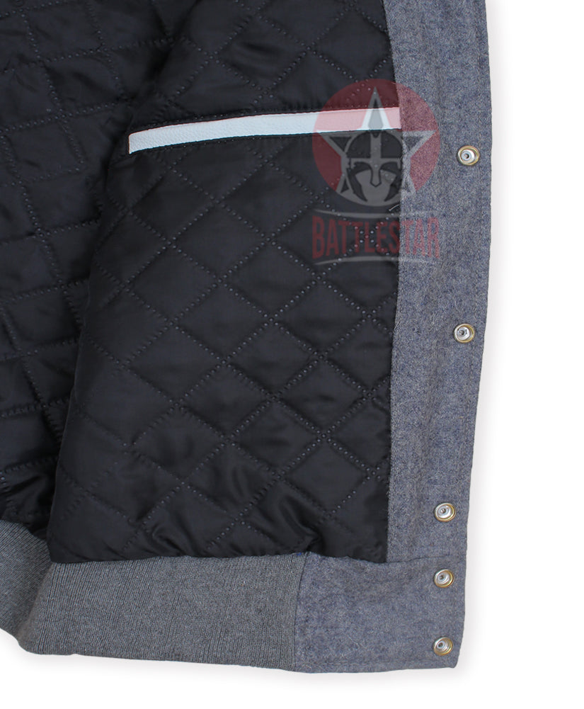 Gray Wool white Leather Sleeves Varsity Jacket
