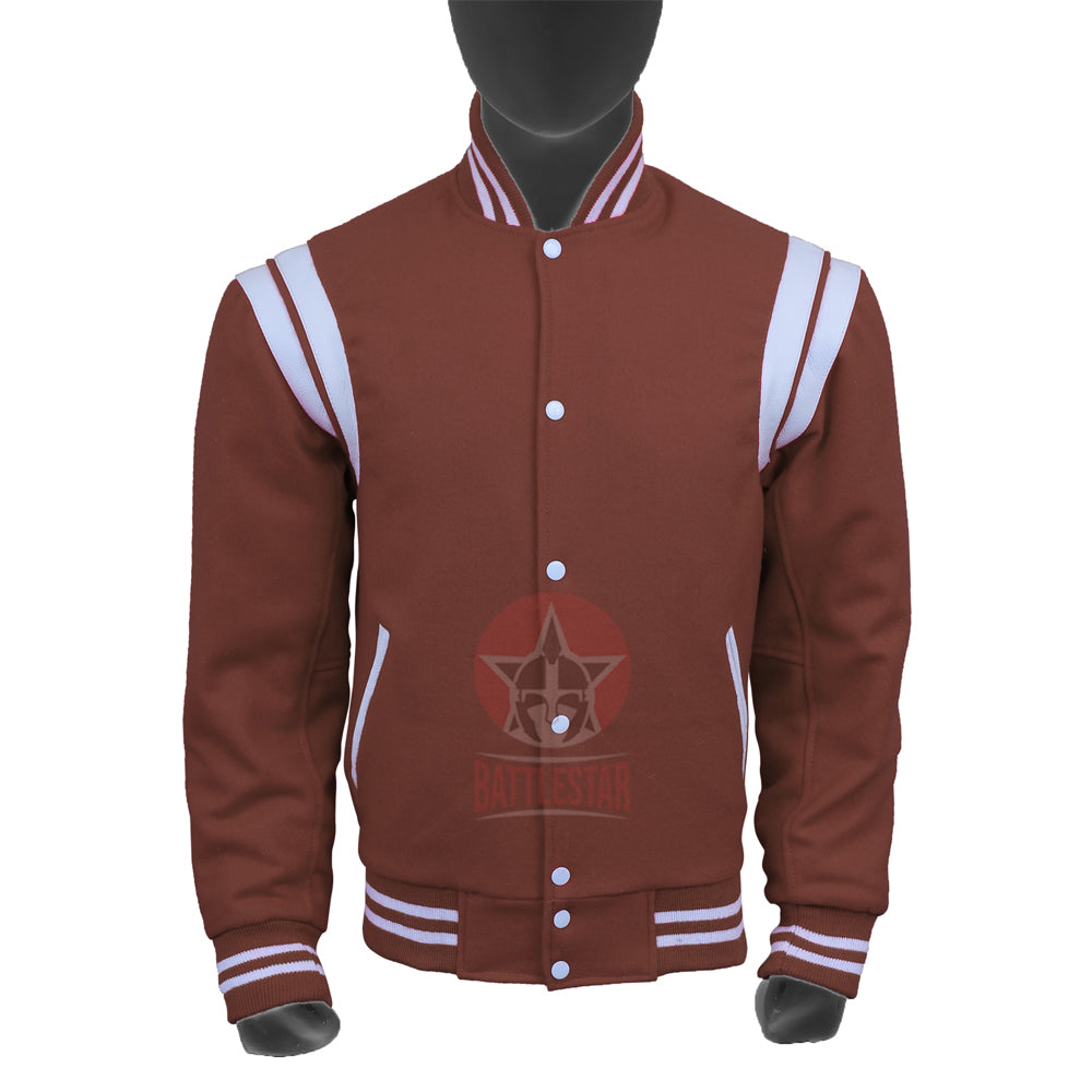 Brown Wool Varsity Jacket White Stripes