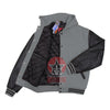 Gray Wool Black Leather Hooded Baseball Letterman Varsity Jacket