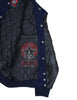 Load image into Gallery viewer, Navy Blue Wool Retro Varsity Jacket Black Leather Sleeves