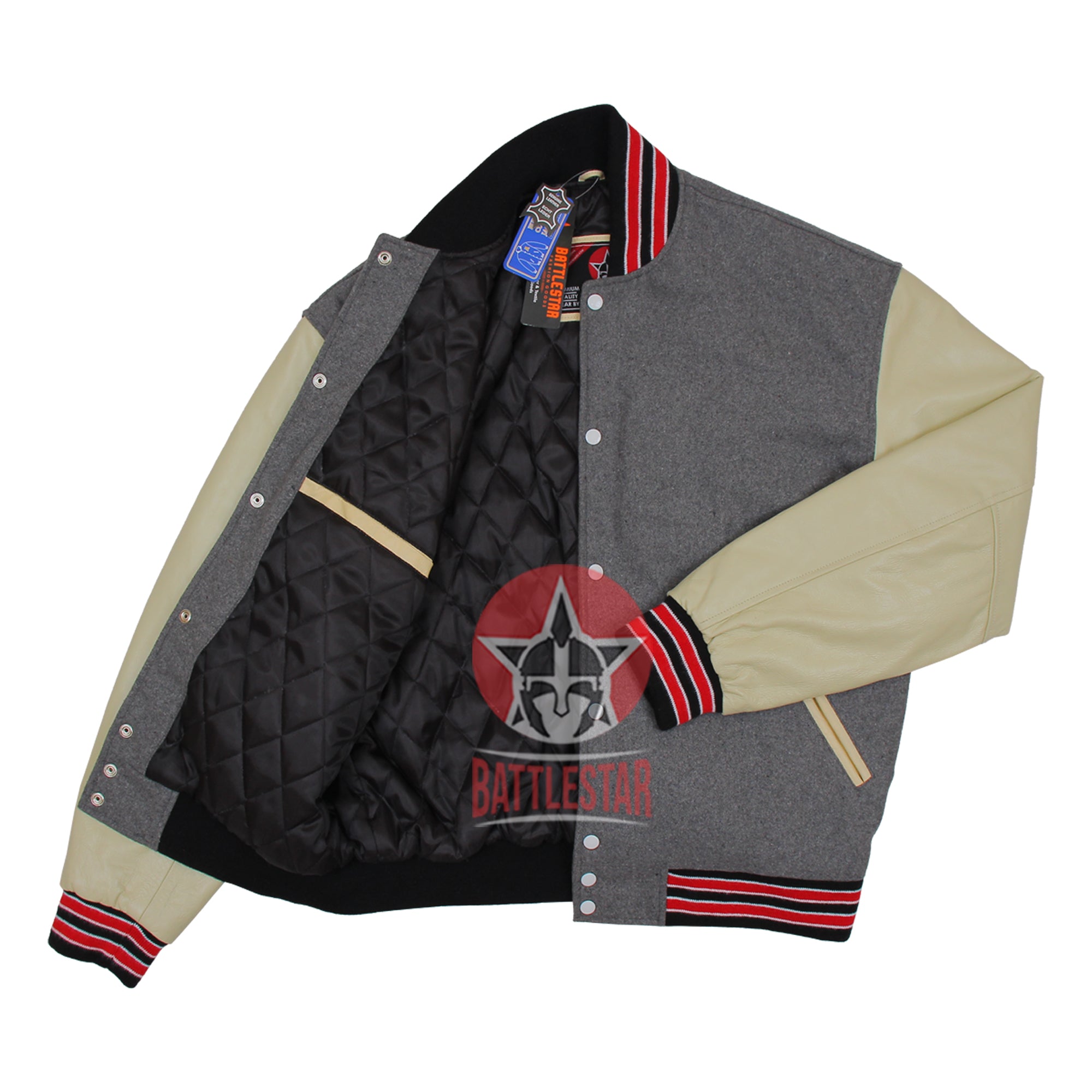 Letterman Baseball Varsity Grey Wool and Genuine Red Leather Sleeves Jacket